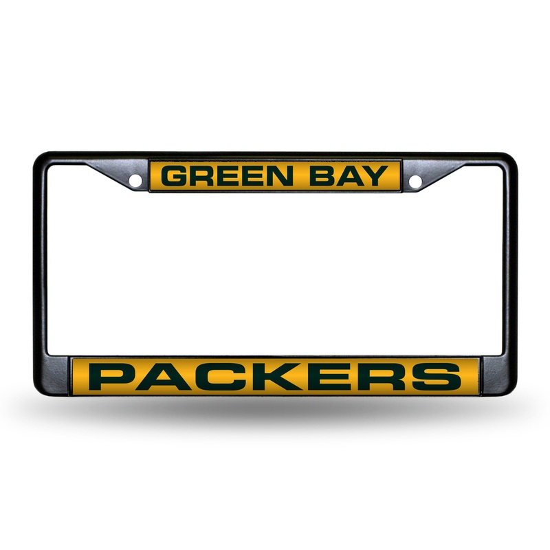 NFL Green Bay Packers Laser Cut Black Chrome License Plate Frame