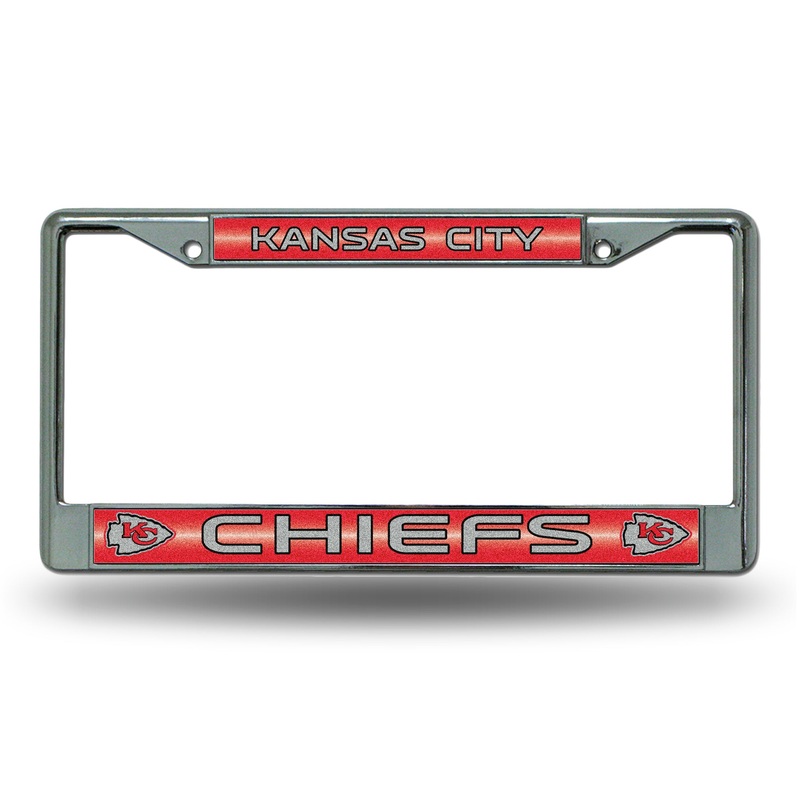 NFL Kansas City Chiefs Chrome Glitter License Plate Frame