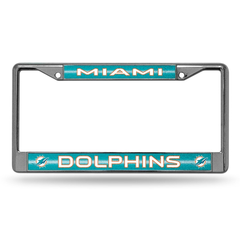 NFL Miami Dolphins Chrome Glitter License Plate Frame