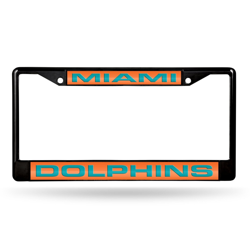 NFL Miami Dolphins Laser Cut Black Chrome License Plate Frame