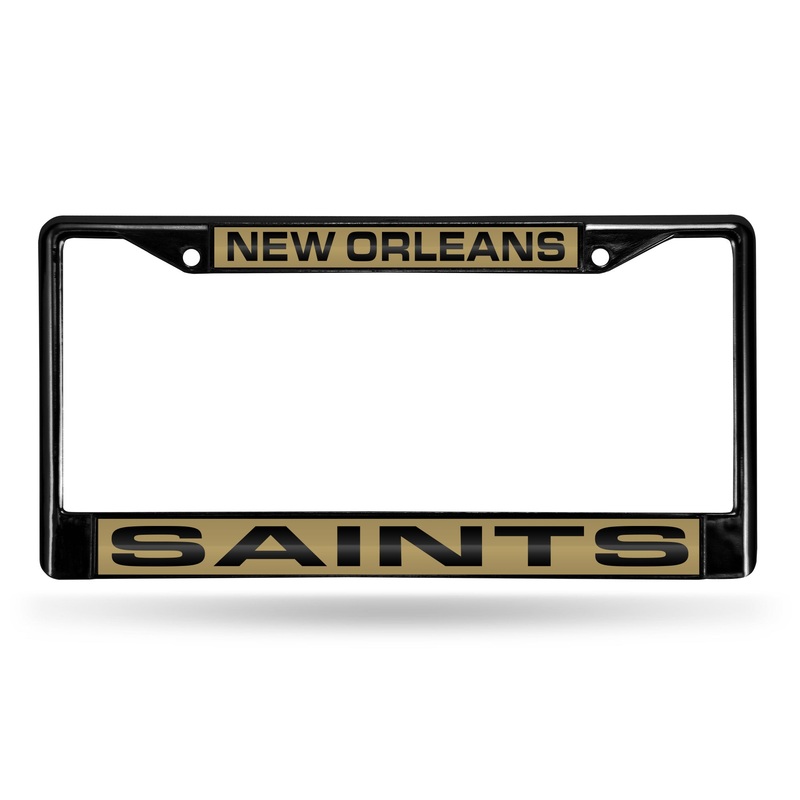 NFL New Orleans Saints Laser Cut Black Chrome License Plate Frame