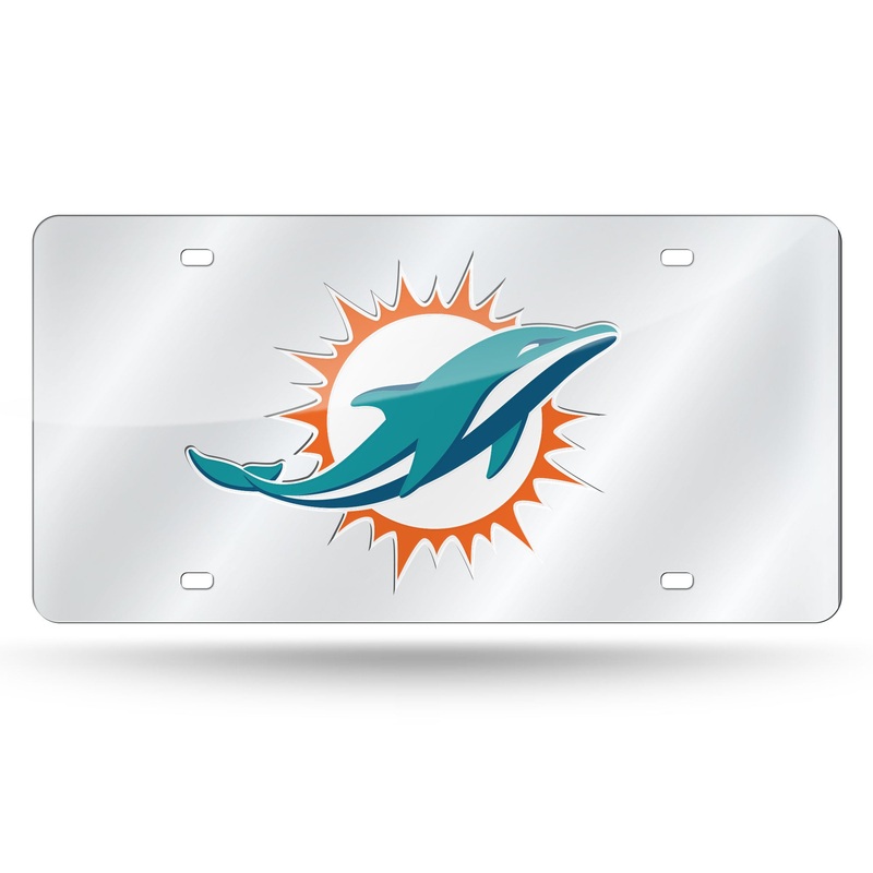 NFL Miami Dolphins Laser Cut Silver License Plate Tag