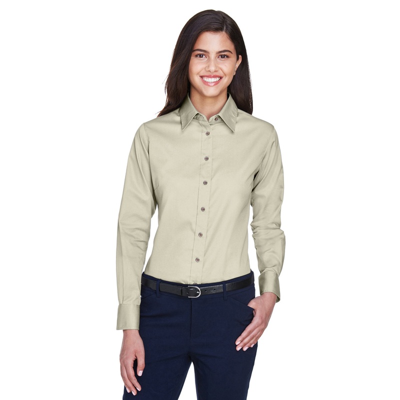 Harriton Ladies’ Easy Blend Long-Sleeve TwillShirt with Stain-Release
