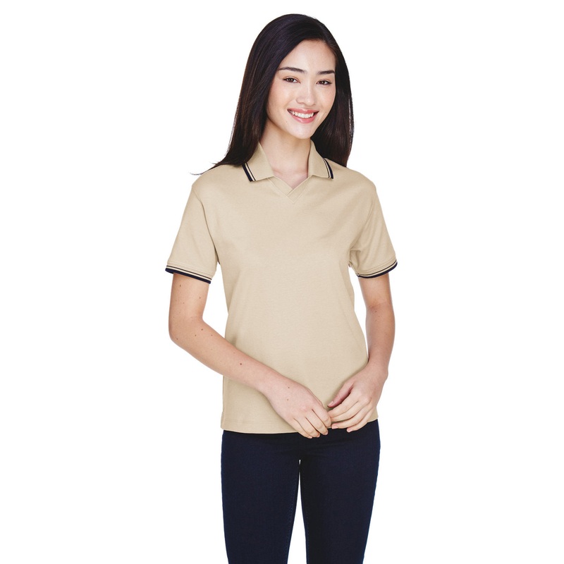 Devon & Jones Ladies’ Tipped Perfect Pima Interlock Polo
