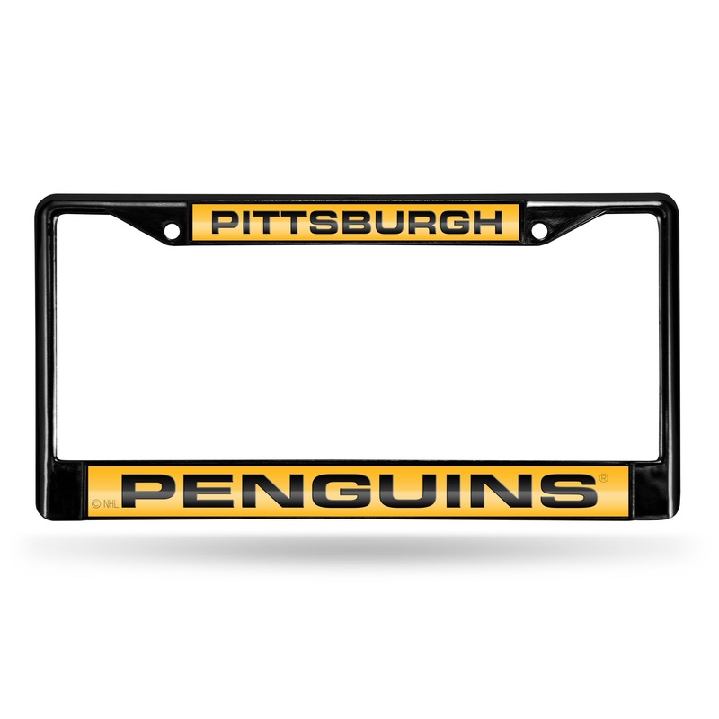 NHL Pittsburgh Penguins Black Chrome Laser Cut License Plate Frame