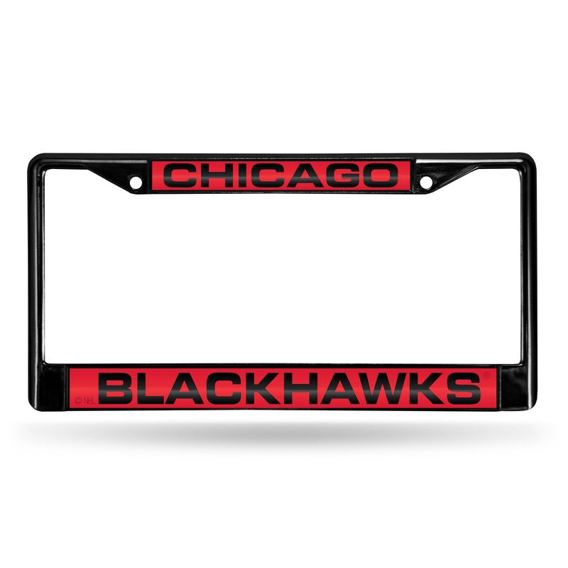 NHL Chicago Blackhawks Black Chrome Laser Cut License Plate Frame