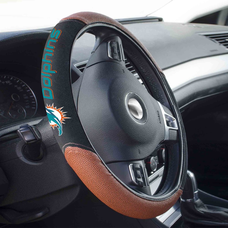Fanmats Miami Dolphins Football Grip Steering Wheel Cover 15 Diameter