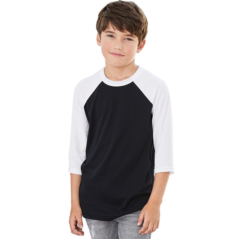 BELLA + CANVAS Youth Three-Quarter Sleeve Baseball Tee
