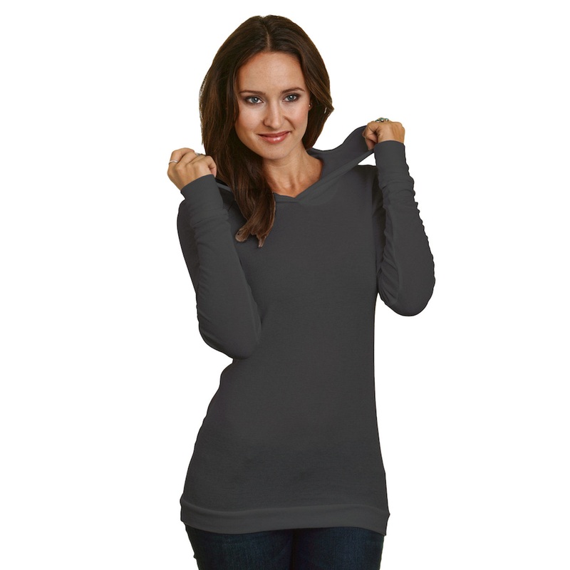 Bayside 5 oz., Junior’s Long-Sleeve Thermal Hoodie T-Shirt