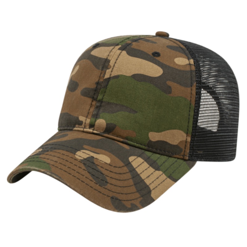Cap America Woodland Camo with Washed Mesh Back Cap