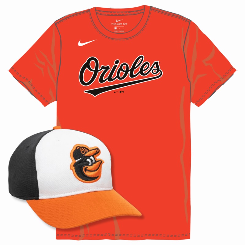 Baltimore Orioles Youth Nike Jersey & Outdoor Cap MLB-350 Hat Bundle