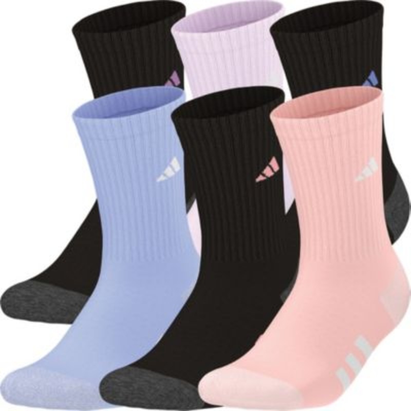 adidas Girl’s Athletic Cushioned 6-Pack Crew Socks