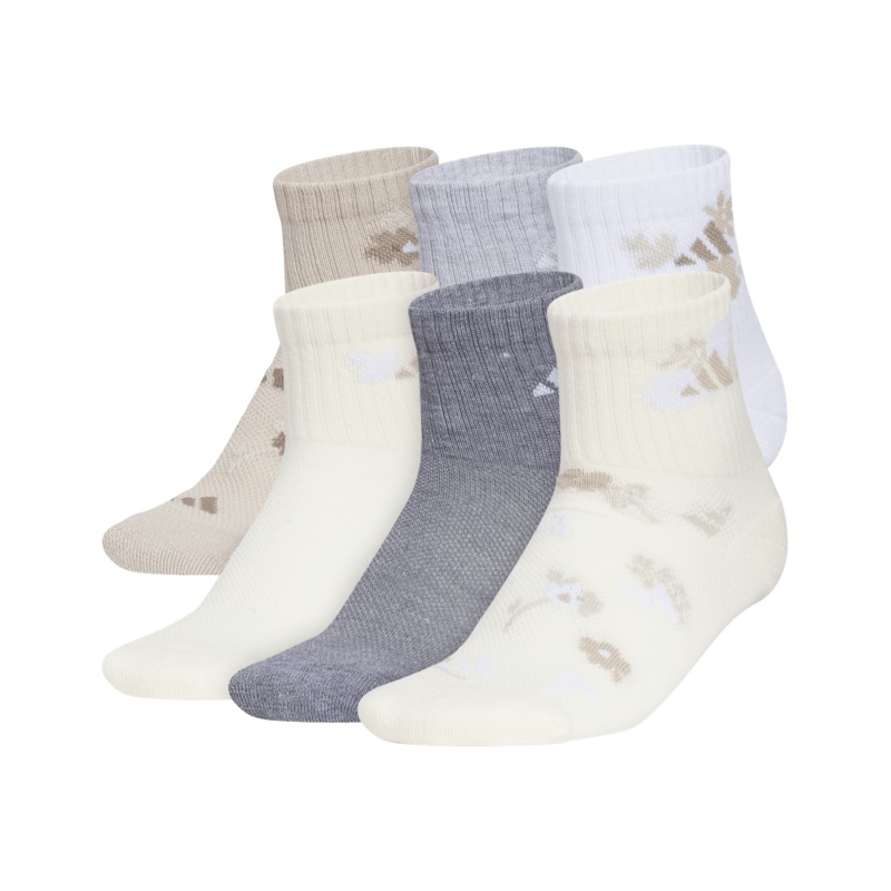 adidas Girls’ Cushioned Graphic Quarter Socks (6 Pairs)