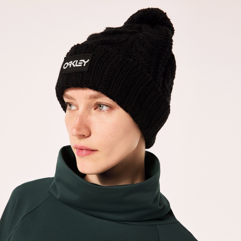 Oakley Harper Pom Beanie|Black/White Logo|Arctic White/Blackout|U
