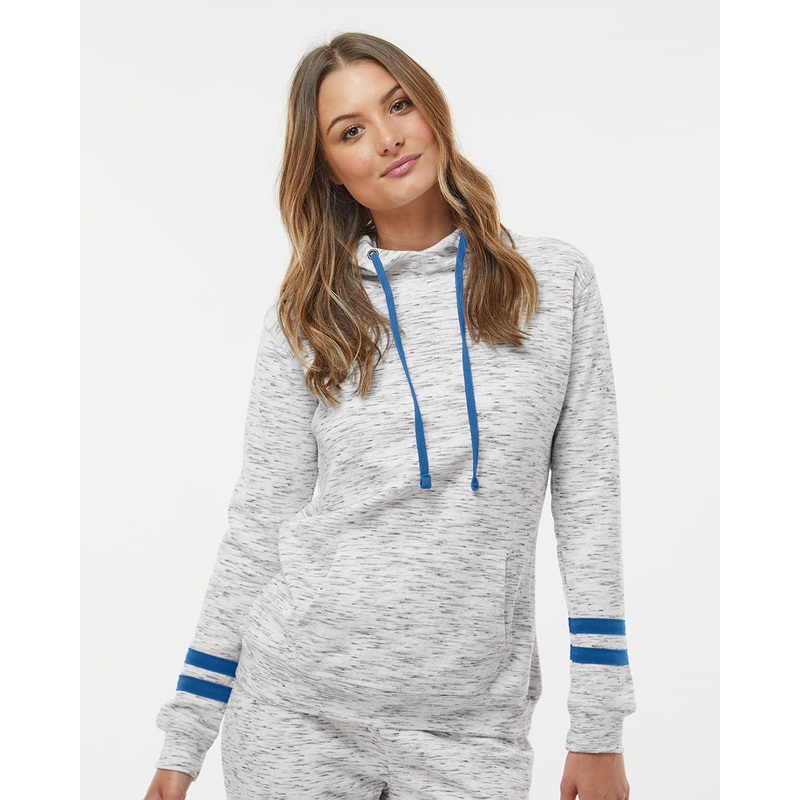 J. America Unisex Mlange Fleece Striped-Sleeve Hooded Sweatshirt 6204