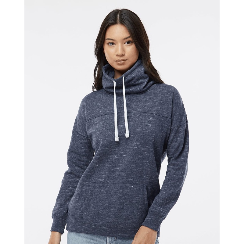 J. America Womens Mlange Fleece Cowl Neck Sweatshirt 6203