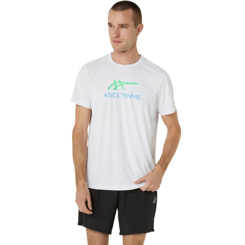 Asics Men’s Court Graphic Tee|Brilliant White/New Leaf|XS|S|M|XL