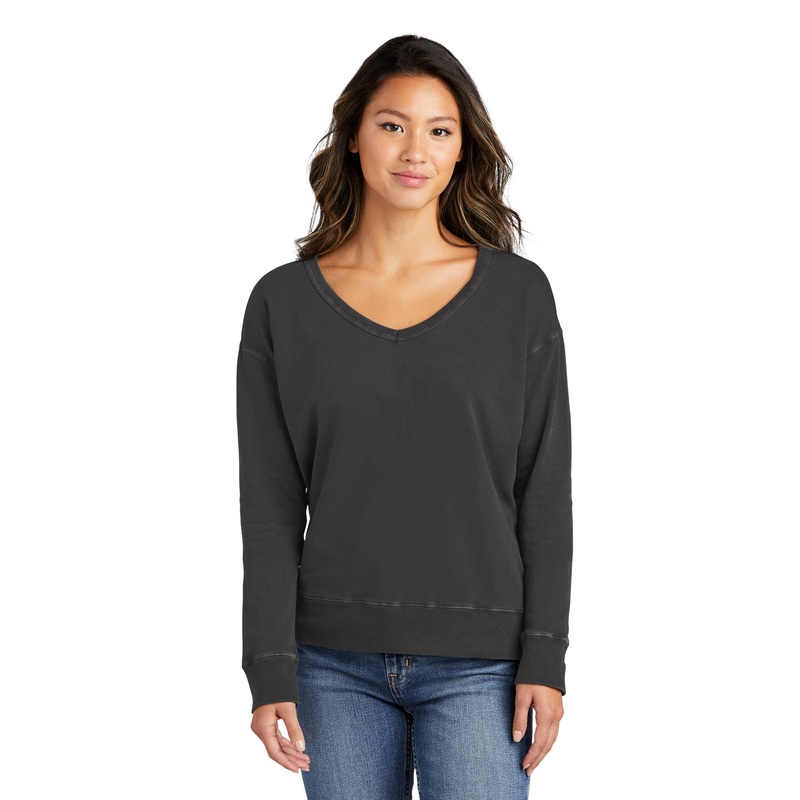 Port & Company Ladies Beach Wash Garment-Dyed V-Neck Sweatshirt