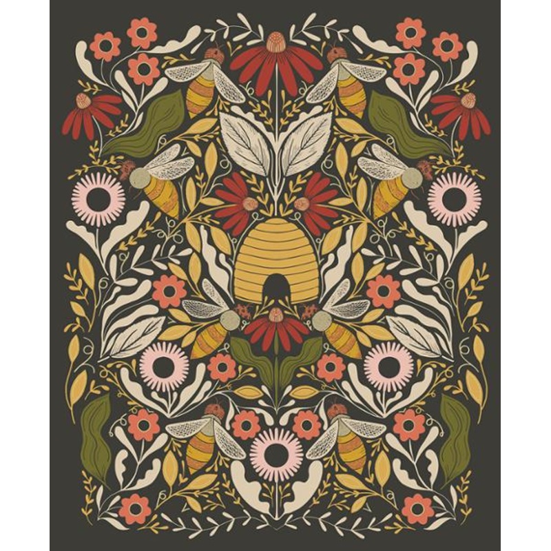 Bee Garden by Moda|Black Panel 418 21M|Metallic Floral and Bee Print 410 11MI|Large Bee Allover 411 11MI|Small Floral Print 417 14|Floral and Leaves on Black 413 21M|Butterfly on Green 412 12M|Fat Quarter Bundle with Black Panel 410 AB