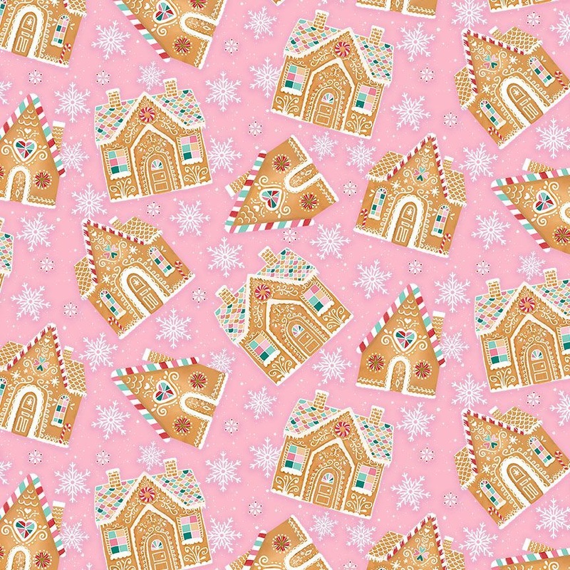 Gingerbread Dreams|Gingerbread houses on pink 2835|snowglobes on blue 2834|tossed candy canes 2837