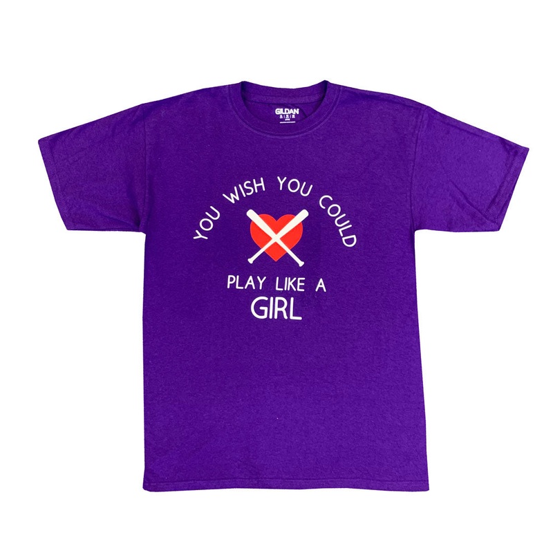 Play Like A Girl T-Shirt|Youth XS|Youth S|Youth M|Youth L|Youth XL|Adult S|Adult M|Adult L|Adult XL|Azalea|Black|Graphite Heather|Light Blue|Light Pink|Purple|Sapphire|Orange