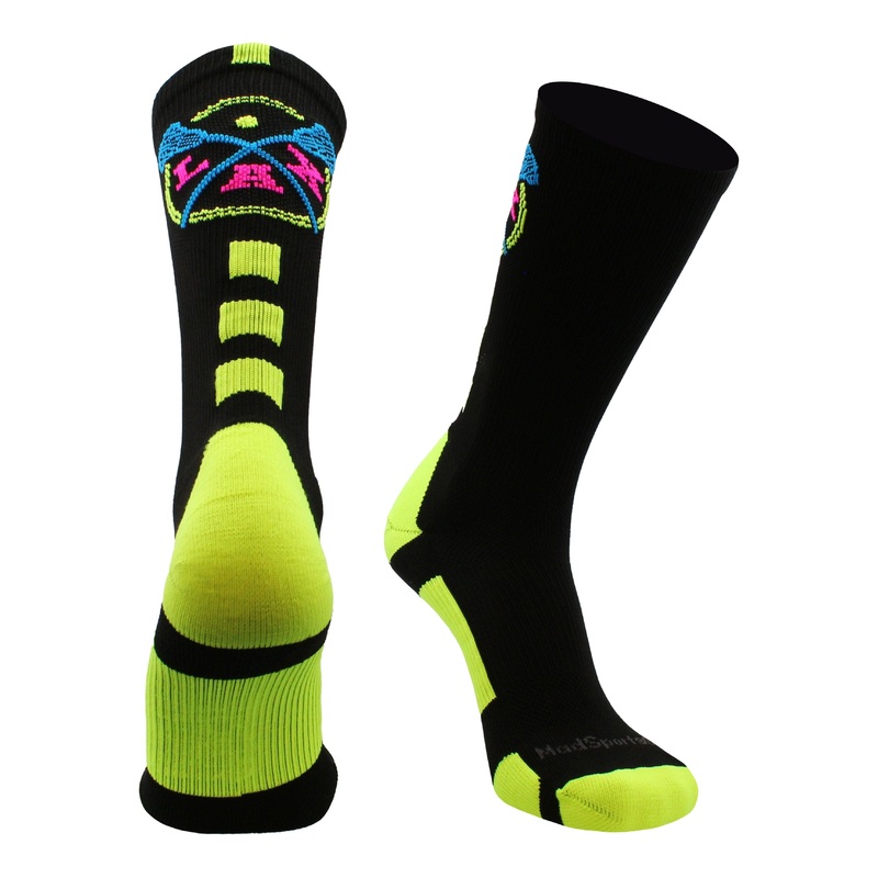 LAX Lacrosse Socks with Lacrosse Sticks Athletic Crew Socks (multiple colors)