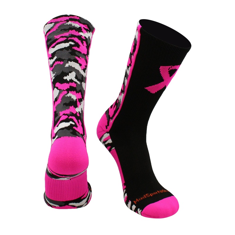 Pink Ribbon Breast Cancer Awareness Camo Athletic Crew Socks (multiple colors)