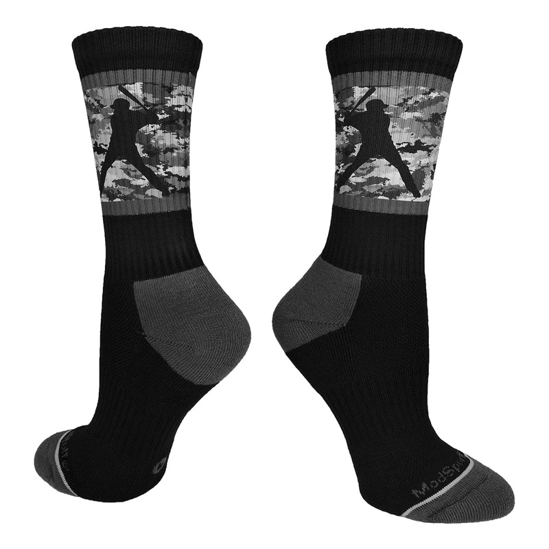 Baseball Socks with Player on Camo Background Crew