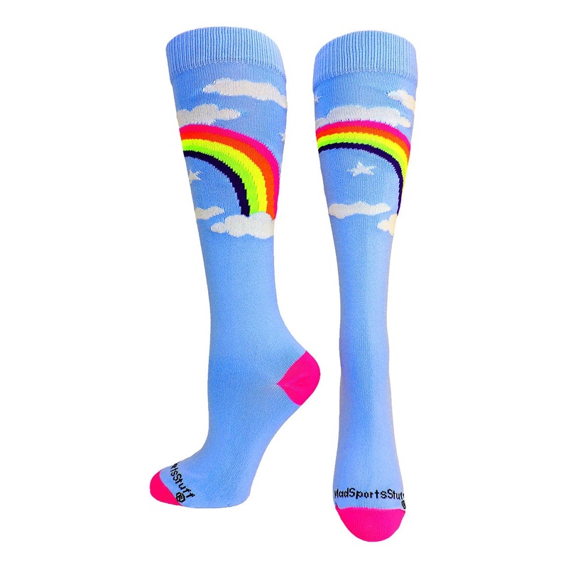Neon Rainbow Clouds Over the Calf Athletic Socks