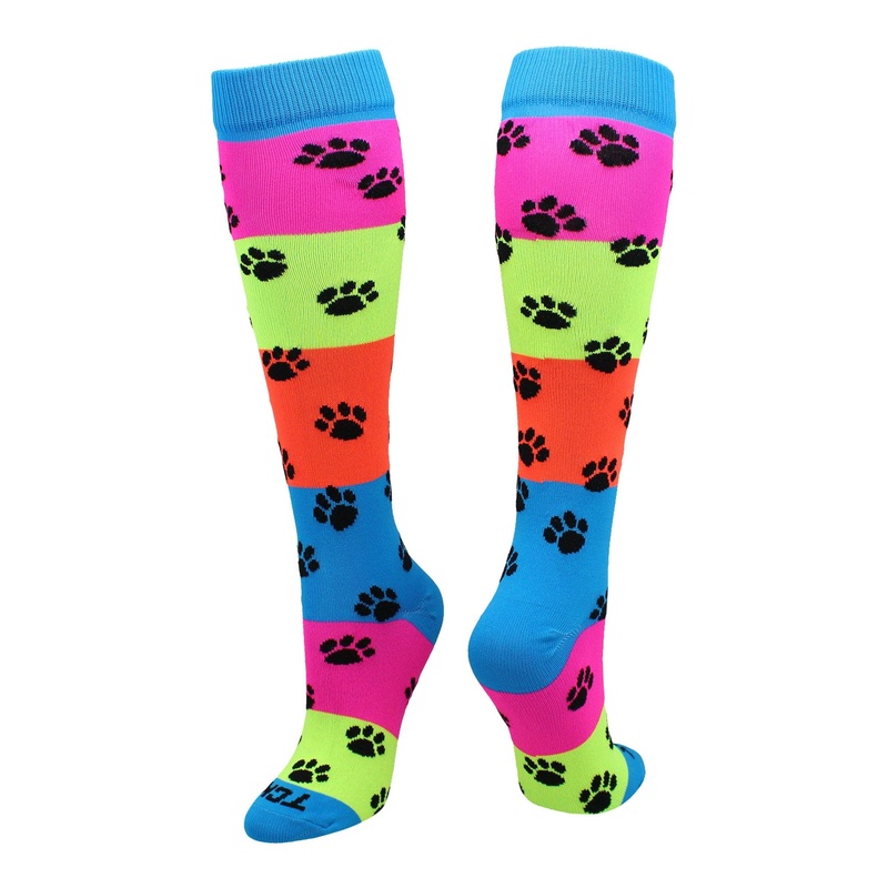 Neon Rainbow Fun Print Socks|Leopard Print|Paw Print|Peace Sign|Mustache|Medium|Small