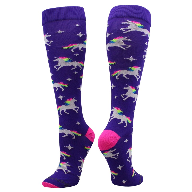 Neon Rainbow Unicorn Over the Calf Socks
