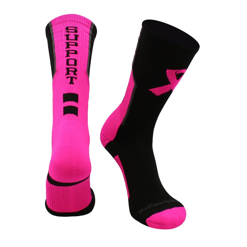 Pink Ribbon Breast Cancer Awareness Support Athletic Crew Socks