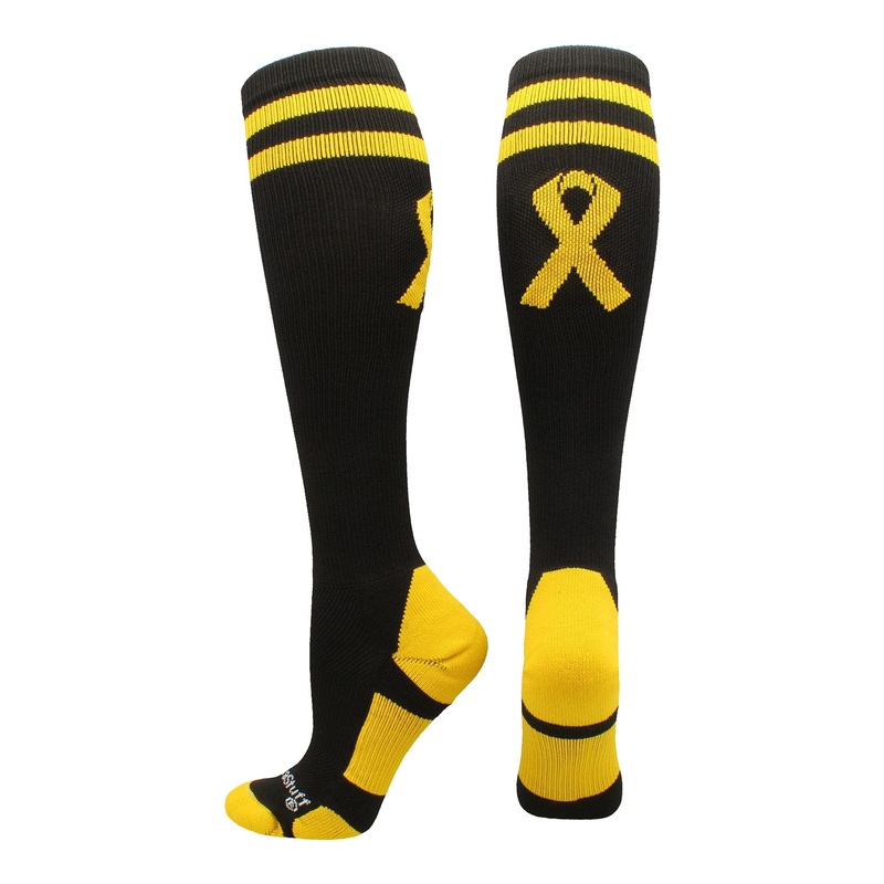 Gold Ribbon Childhood Cancer Awareness Socks in Over the Calf Length