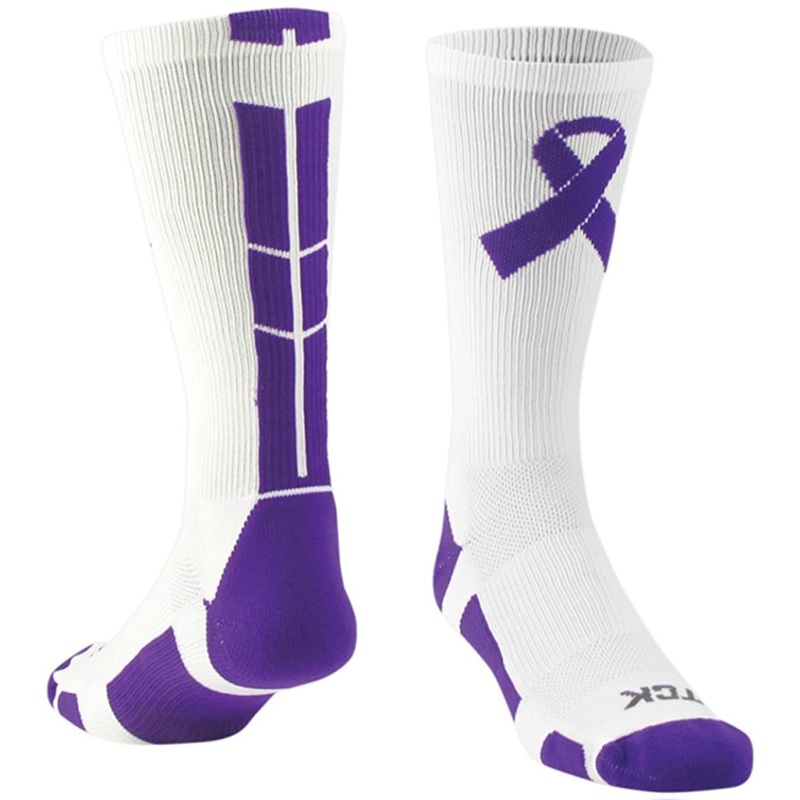 Cancer Awareness Purple Ribbon Crew Socks