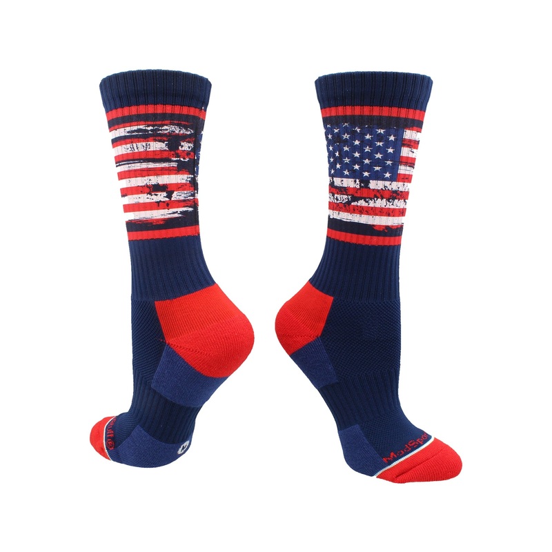 Distressed USA Flag Patriotic Athletic Crew Socks