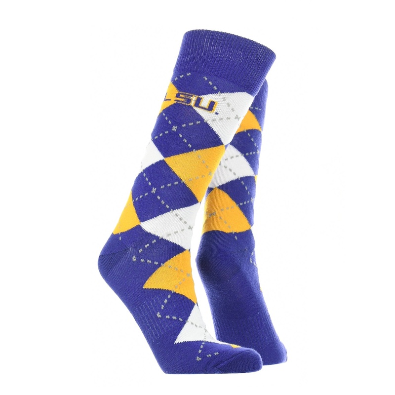 LSU Tigers Argyle Dress Socks NCAA Fanwear Crew Length