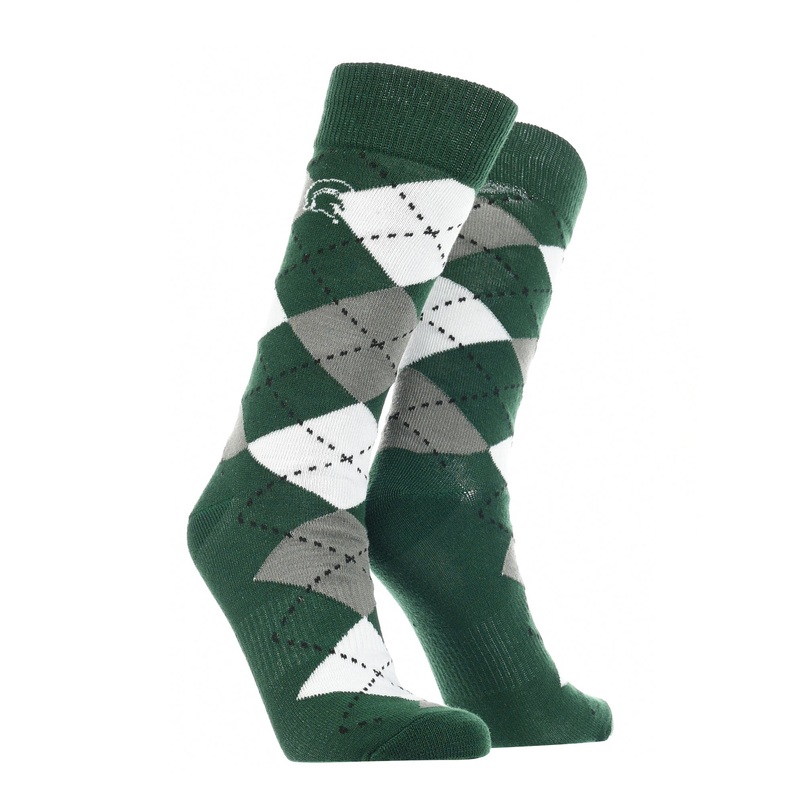 Michigan State Spartans Argyle Dress Socks NCAA Fanwear Crew Length