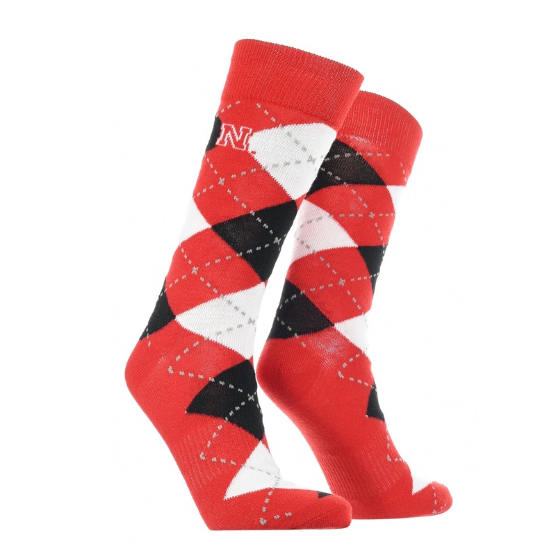 Nebraska Cornhuskers Argyle Dress Socks NCAA Fanwear Crew Length