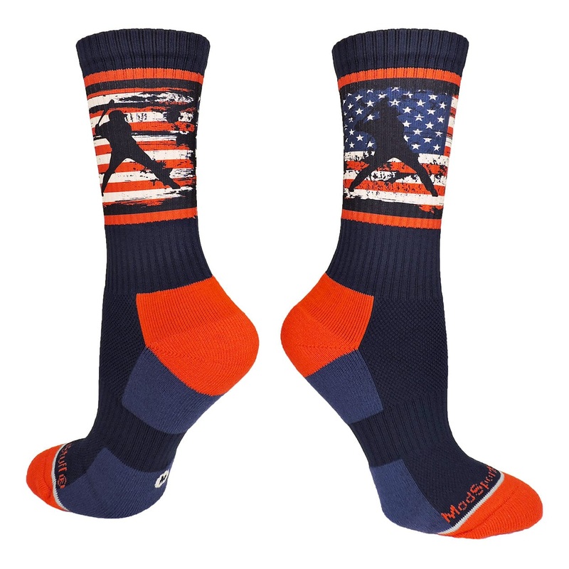 USA Flag Baseball Player Athletic Crew Socks