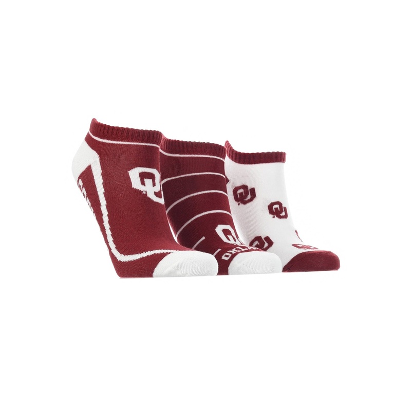 Oklahoma Sooners No Show Socks Full Field 3 Pack