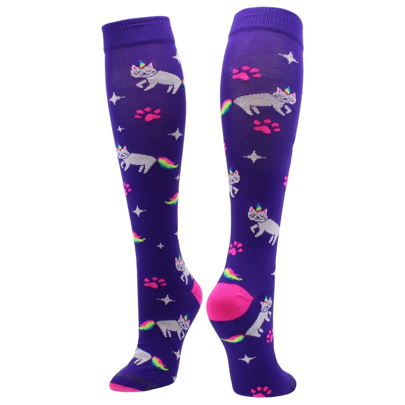 Half Cat Half Unicorn – Neon Rainbow Caticorn Athletic Over the Calf Socks