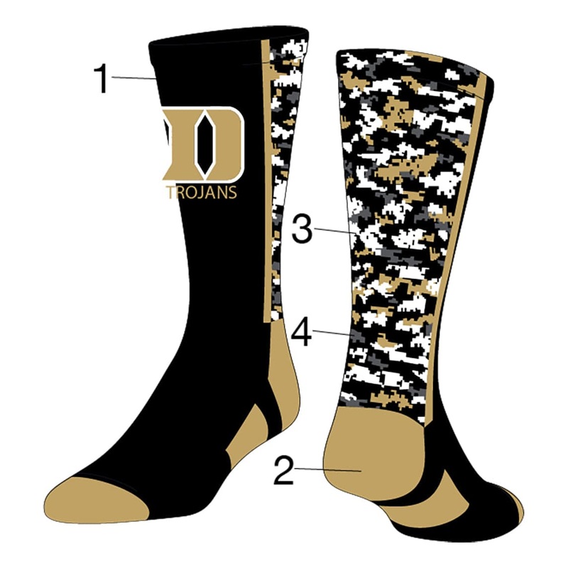 Fully Custom Athletic Socks|Front/Accents/Color1/Color2|Large|Medium|Small|X-Large
