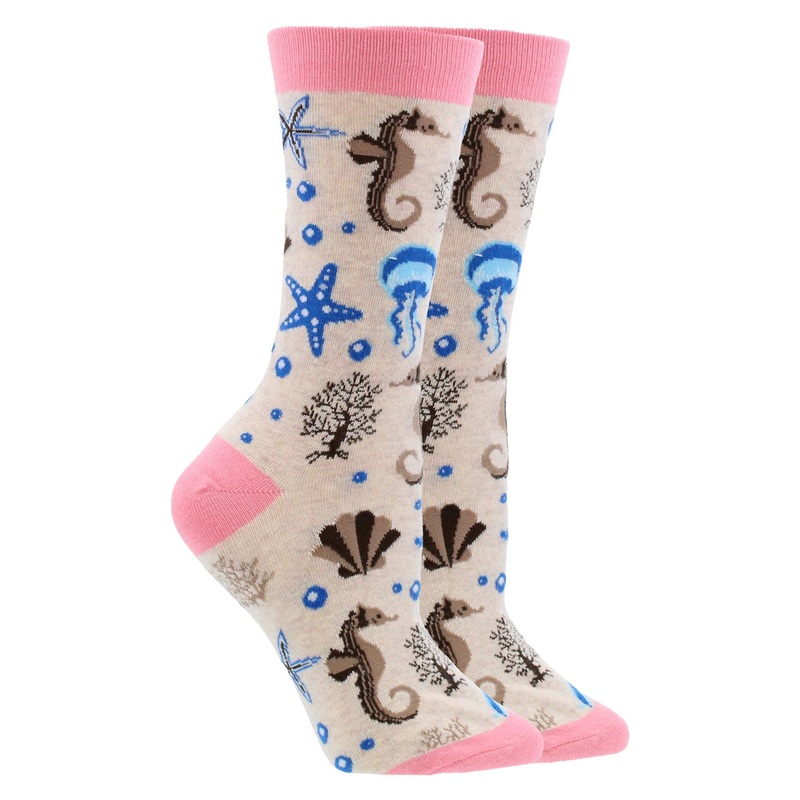 Ocean Socks for Women with Jellyfish Seahorses Starfish