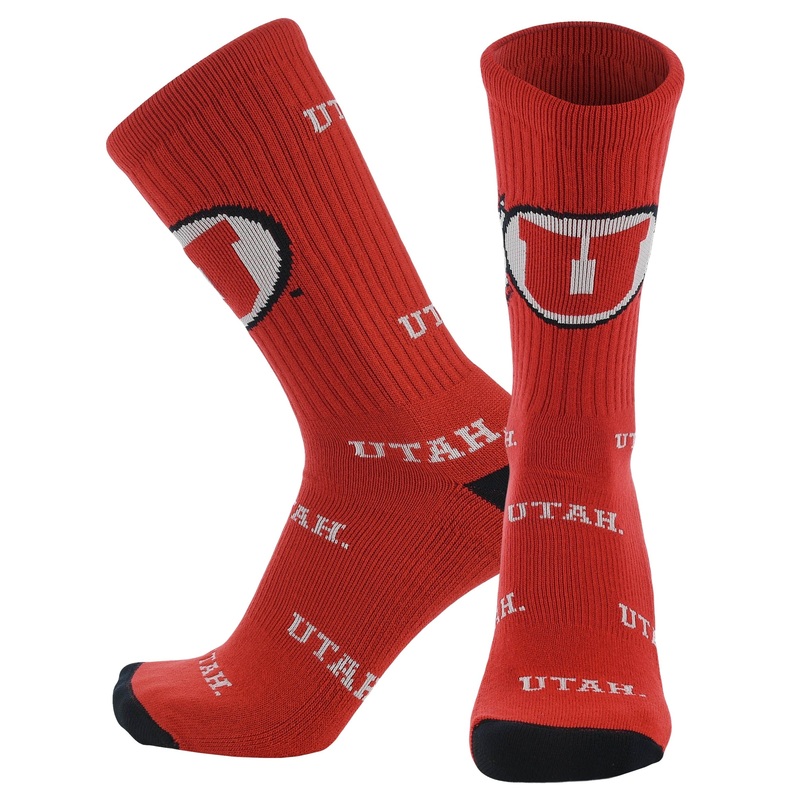 Utah Utes Mayhem Crew Socks|Utah Scarlet/Black/White|Large|Medium