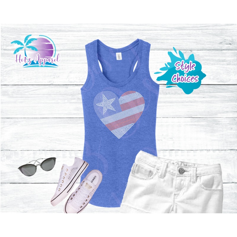 American Flag Heart Women’s Rhinestone Tank Top / Shirt