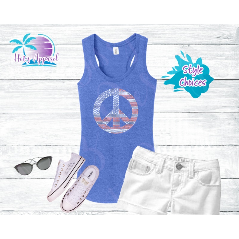 American Flag Peace Sign Women’s Rhinestone Tank Top / Shirt