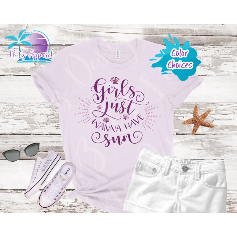Girls Just Wanna Have Sun Glitter and Rhinestone Women’s Beach Shirt