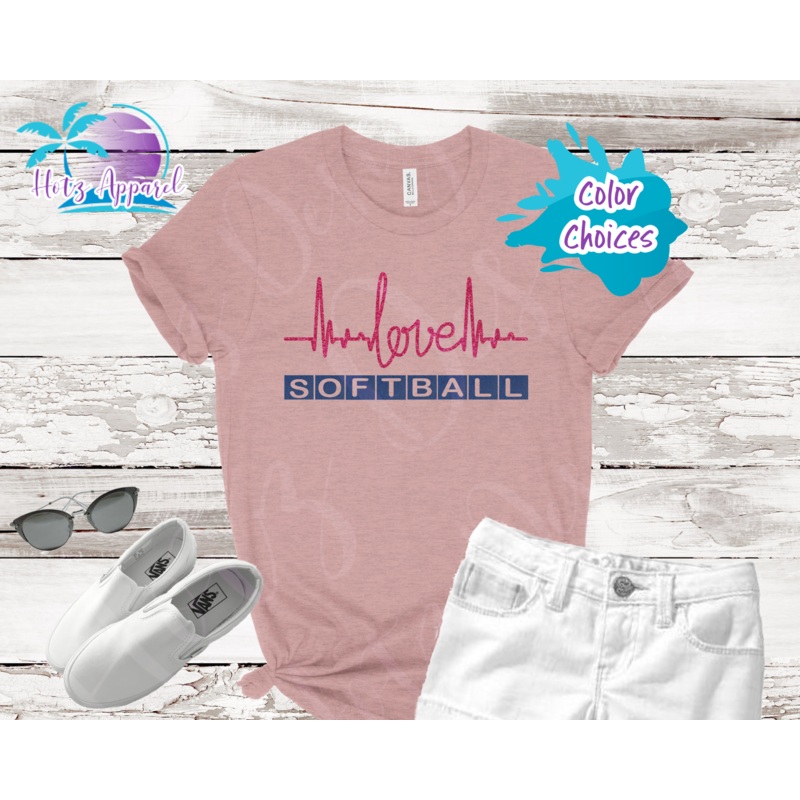 Softball Love Heartbeat Glitter Women’s Shirt