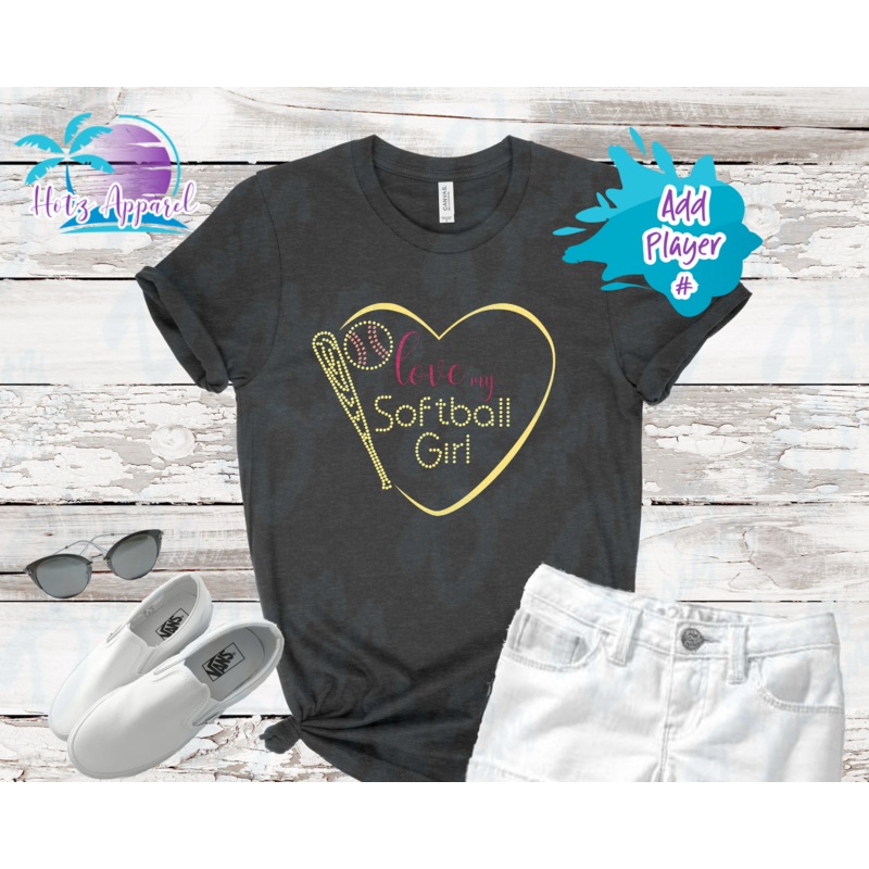 Softball Love my Girl Rhinestone & Glitter Women’s Shirt