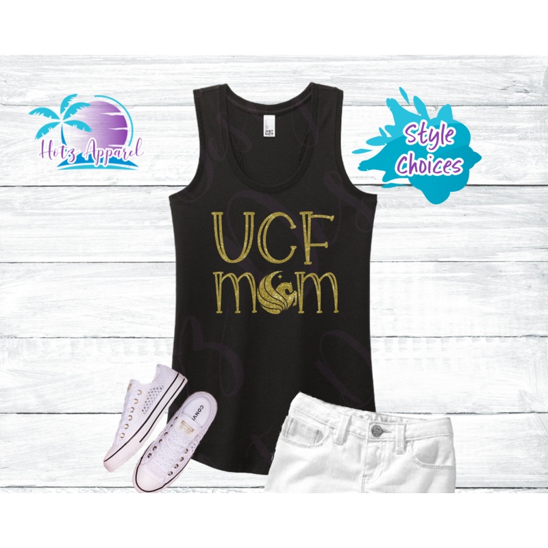 UCF Mom Pegasus Women’s Gold Glitter Tank Top / Shirt – Black